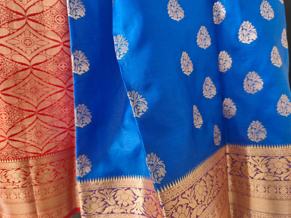 Festive-wear Royal Blue saree with Red border