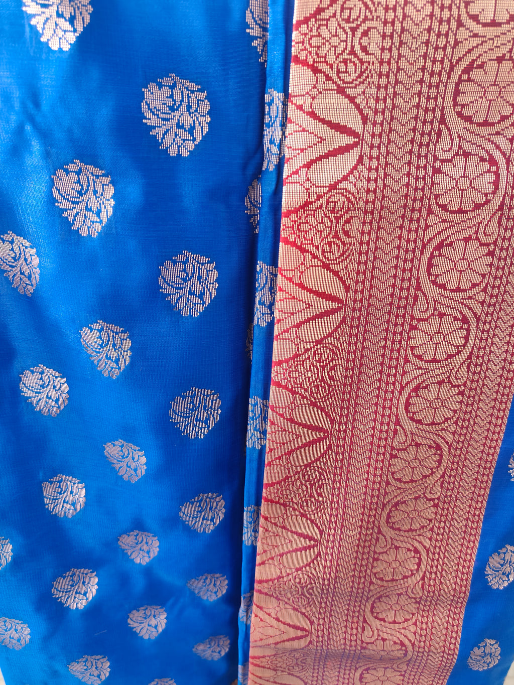 Festive-wear Royal Blue saree with Red border