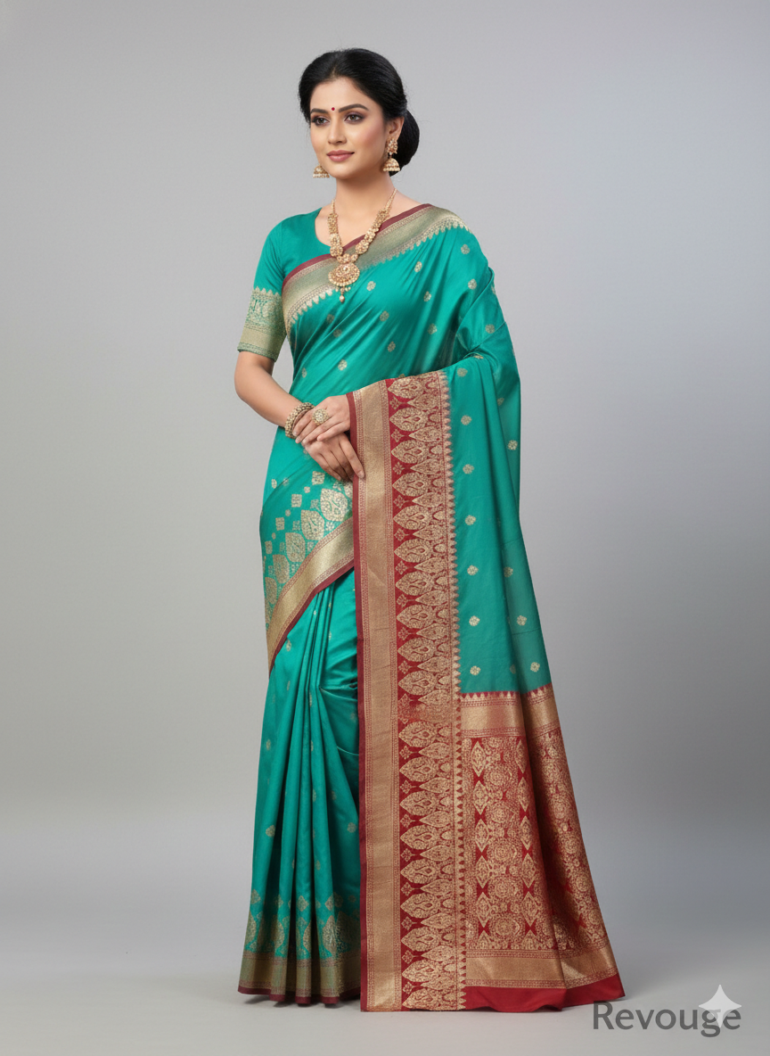 Sea Green and Red festive wear saree